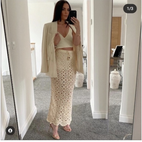 NWOT Zara Off white Crochet Pencil skirt S - Picture 3 of 8